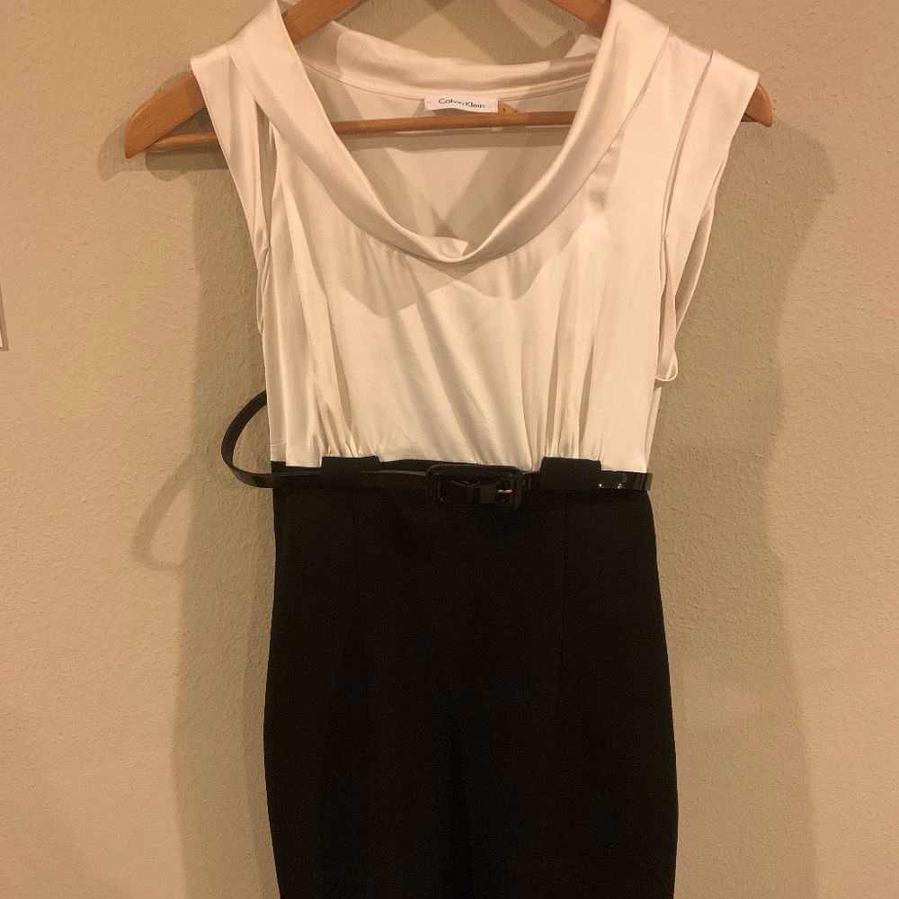 Calvin Klein Silk Women's Ivory Black Dress Size 2